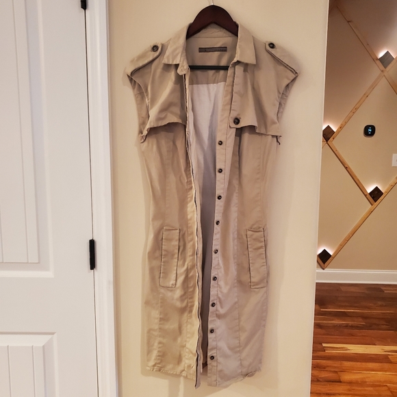 Zara Trench Coat Style Sleeveless Button Up Shirt Dress Khaki Size Large - Picture 9 of 14